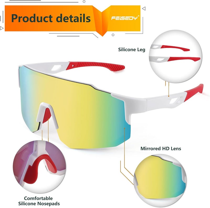 FEISEDY Sports Sunglasses for Men, Women and Teens - Baseball, Biking, Cycling UV400 Protection B2388 - Image 4